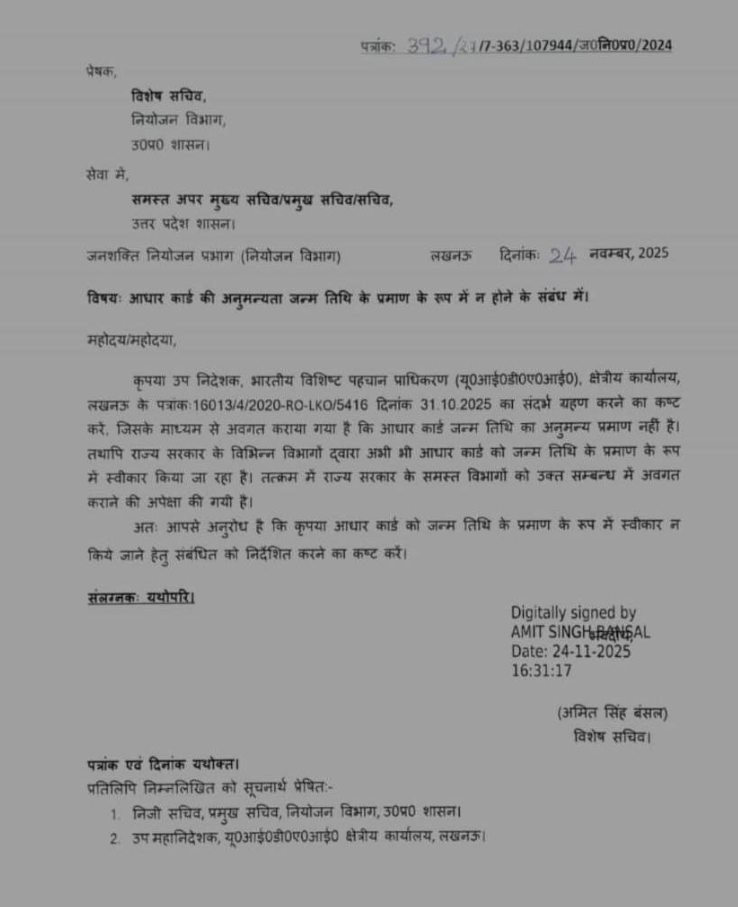 UP aadhaar not valid for DOB